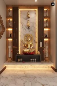 Wall Mandir Ideas for Indian Home I Mandir Wood Paneling Ideas